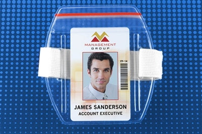 Vertical Arm Band Badge Holder with Zipper Closure & White Strap - Credit Card Size - 504-ARZW