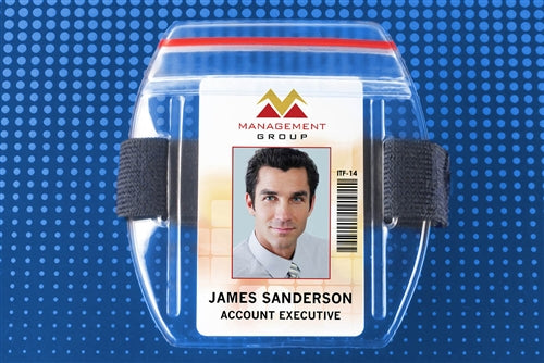 Vertical Arm Band Badge Holder with Zipper Closure & White Strap - Credit Card Size - 504-ARZW
