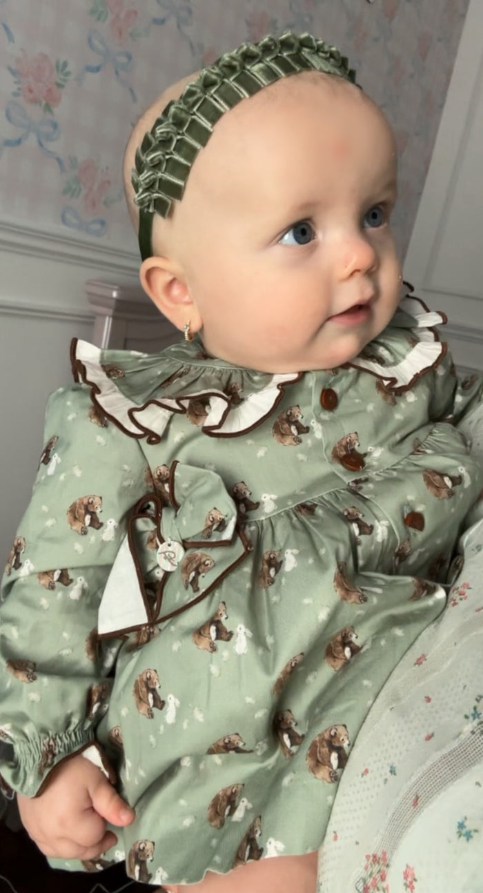 Vicky Velvet Tied Bows Forest Moss Green Headwrap