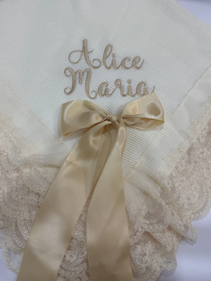 Victoria Beige & Ivory Luxe Knitted Blanket