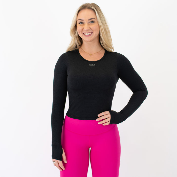 Heather Black Victory Contour Crop Long Sleeve