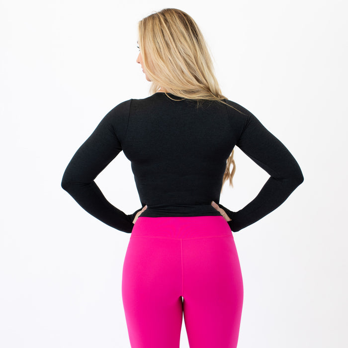 Heather Black Victory Contour Crop Long Sleeve