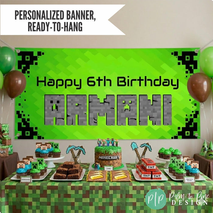 Boys pixel block video game birthday party