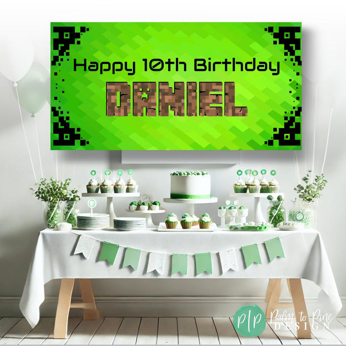 boys gamer birthday party with neon green and black color scheme