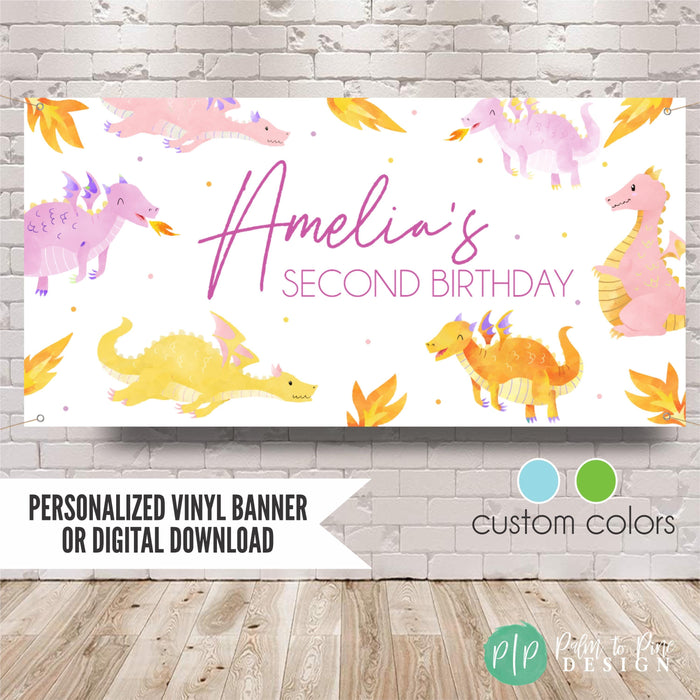 Dragon birthday banner for kids with custom color options for boys or girls