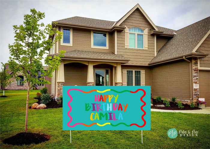 Wavy Border Rainbow Birthday Banner
