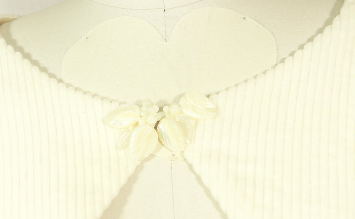 White Corduroy Shrug with Mother of Pearl Detail
