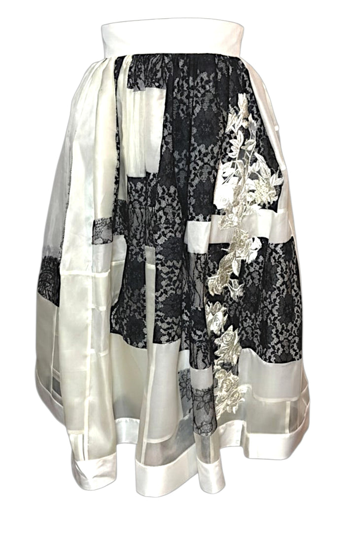 White Patchwork Organza with Black Lace