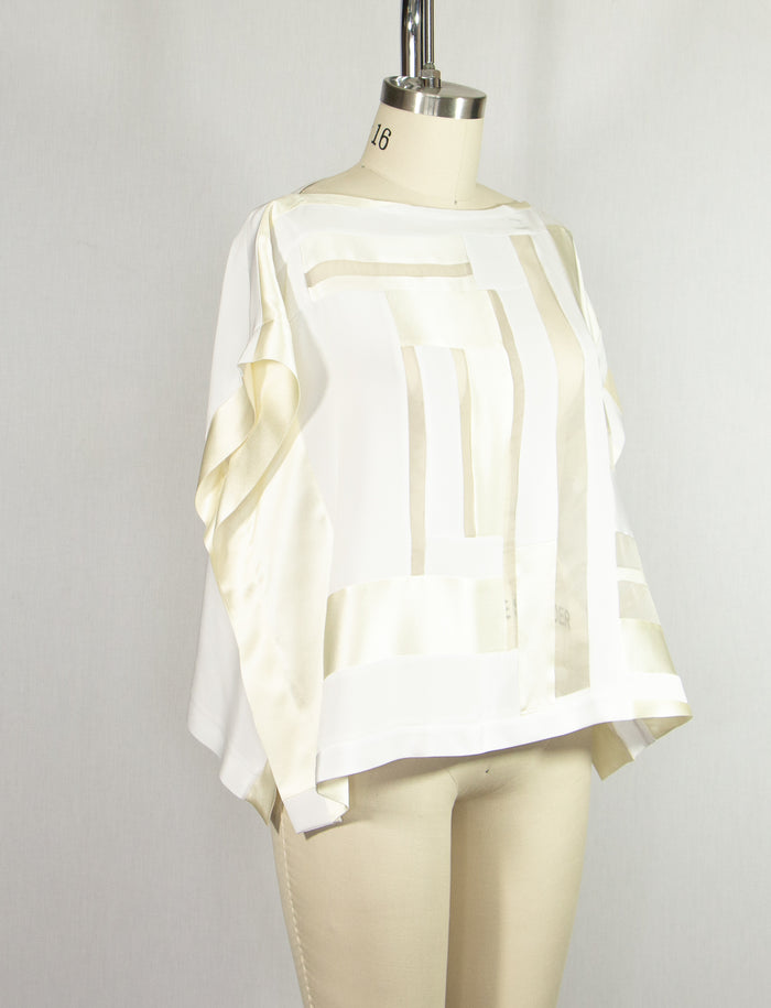 White Patchwork Silk Crepe Tunic