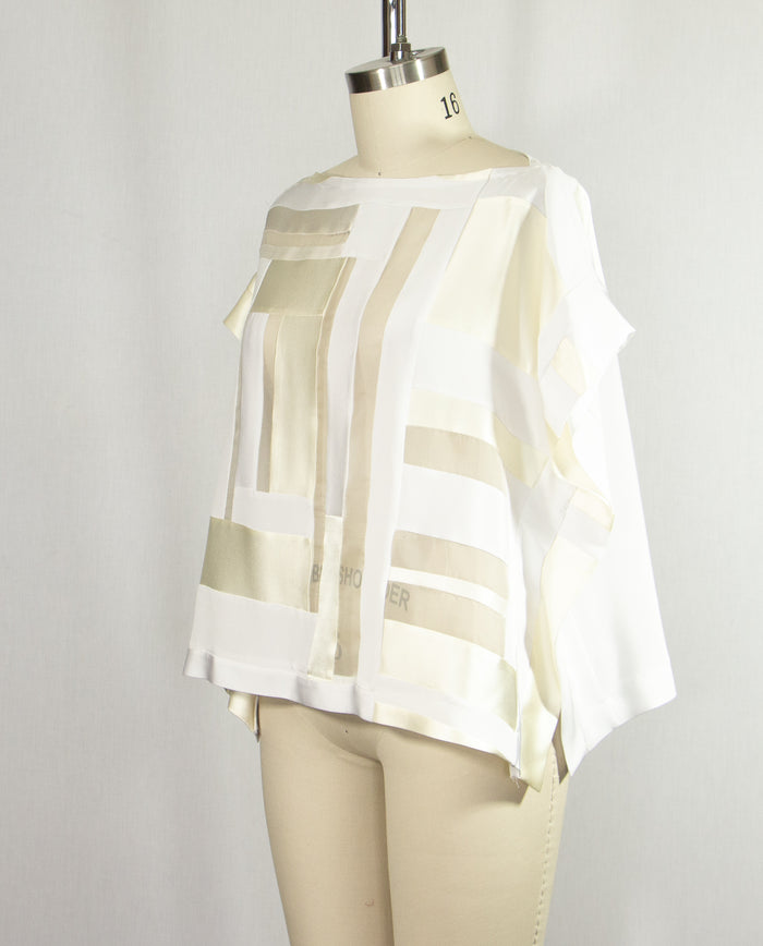 White Patchwork Silk Crepe Tunic
