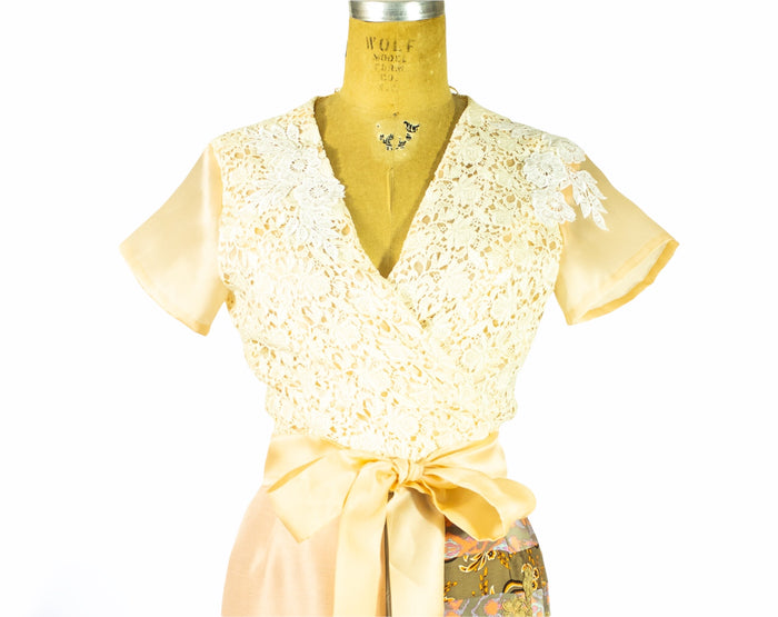 Wrap Lace Top with Satin Faced Organza Sleeves