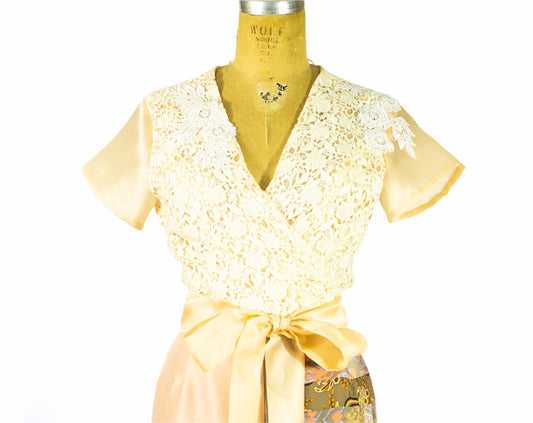 Wrap Lace Top with Satin Faced Organza Sleeves
