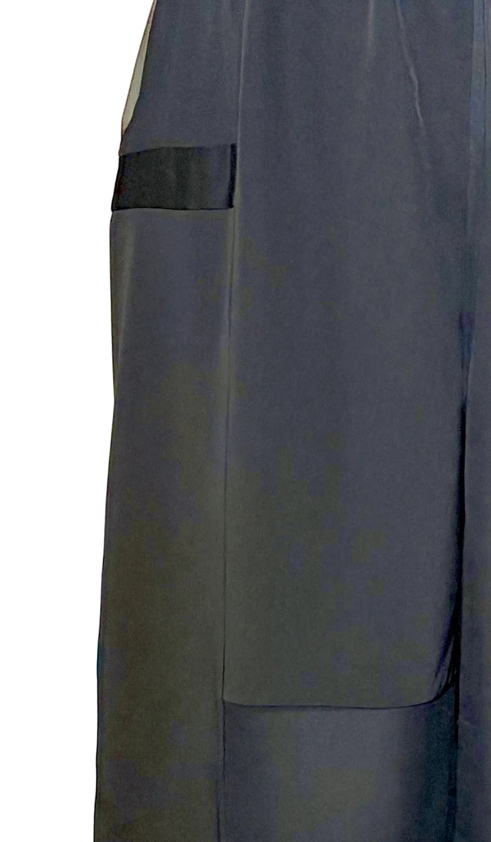 XL Black Silk Chiffon and Silk Charmeuse Patchwork Palazzo Pant